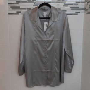 NWT Chico's Silky Silver Button Down Shirt